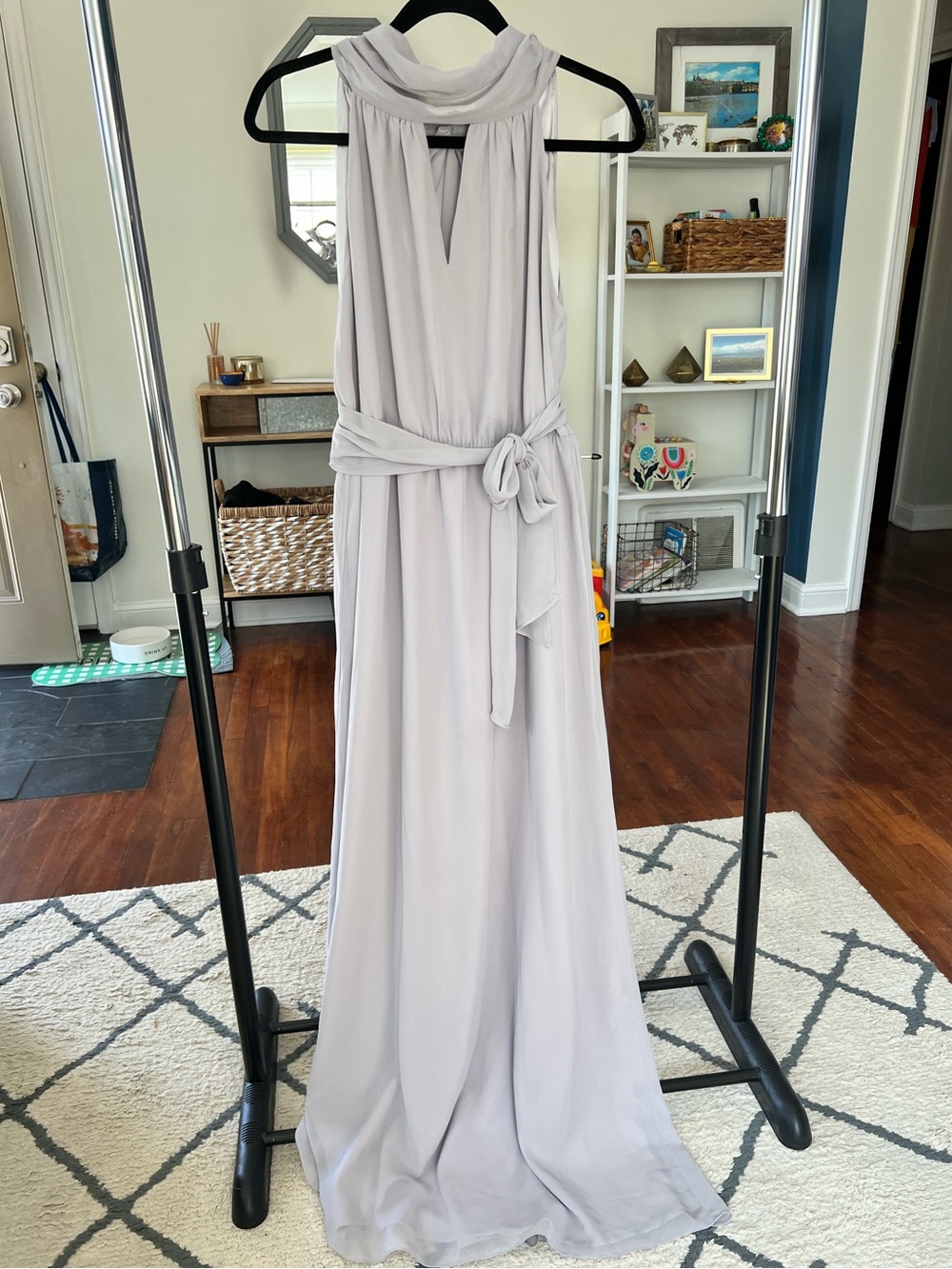 Beautiful Light Gray Halter Bridesmaid dress with Waist Tie